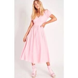 NWT LoveShackFancy Hutchinson Dress Powder Pink Silk Cotton Maxi Size 0